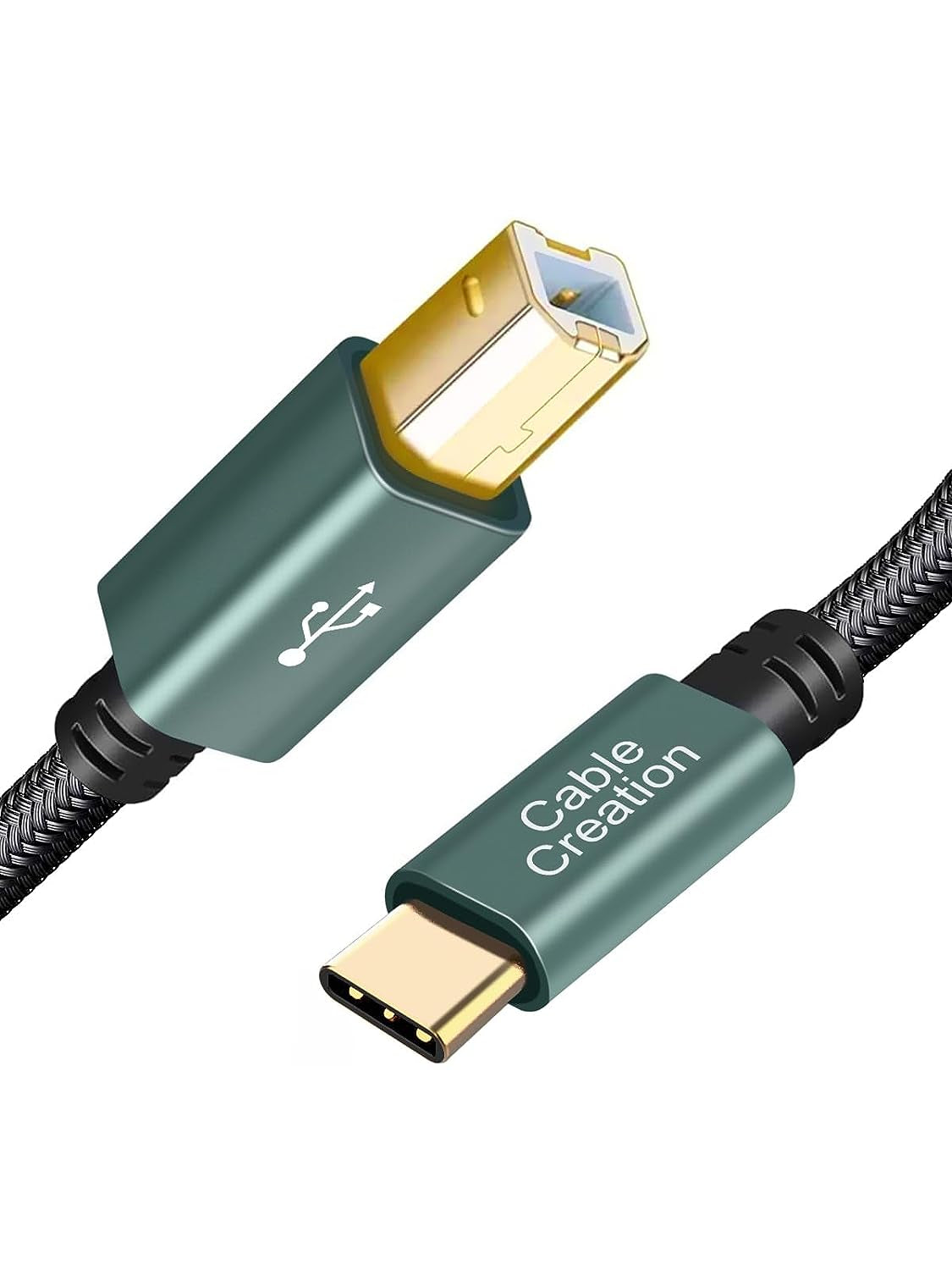 USB B to C 6.6 FT Printer and MIDI Cable, Nylon Braided USB-B to USB-C Cord for MacBook Pro/Air, Compatible with Yamaha Piano, MIDI Keyboard, DJ Controller, and DAC, Green