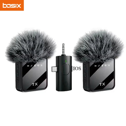 Portable Wireless Lavalier Microphone with Noise Cancellation for iPhone and Android - Ideal for Video Recording and Interviews