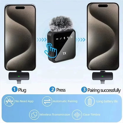 Portable Wireless Lavalier Microphone with Noise Cancellation for iPhone and Android - Ideal for Video Recording and Interviews